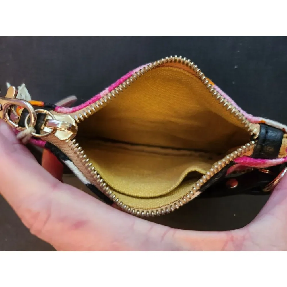 SPARTINA 449 Linen & Leather Small Wristlet Clutch ID Slot Multi Color New NB